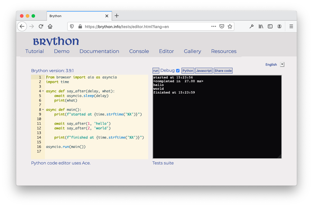 Async IO in Brython