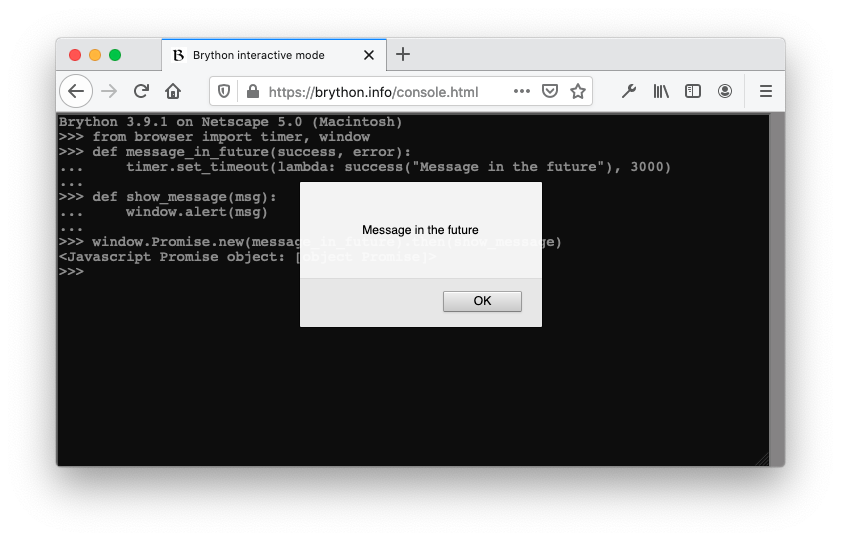 Promise in Brython Console