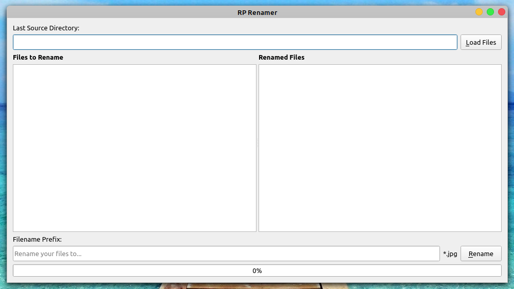 Bulk File Rename Tool Main Window GUI