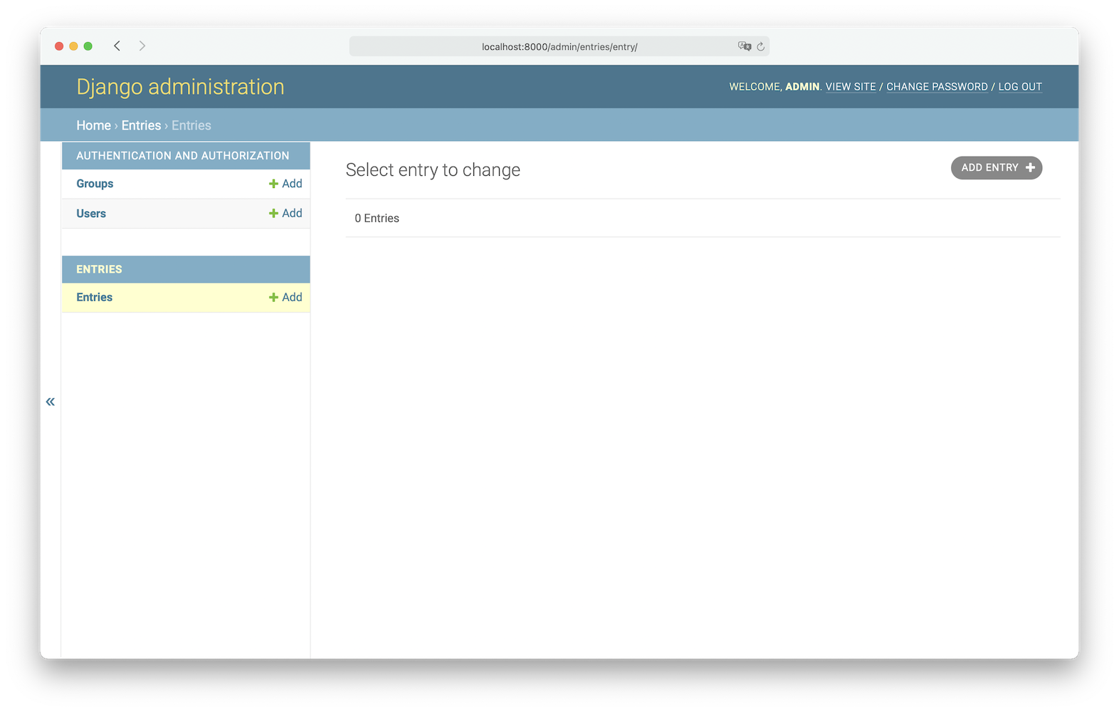 Django admin site without entries