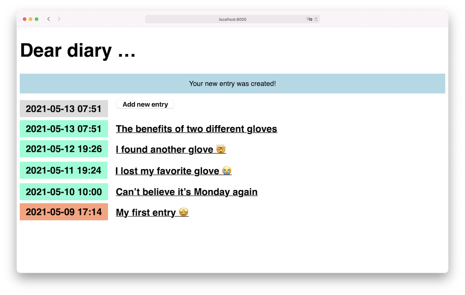Diary List With Message