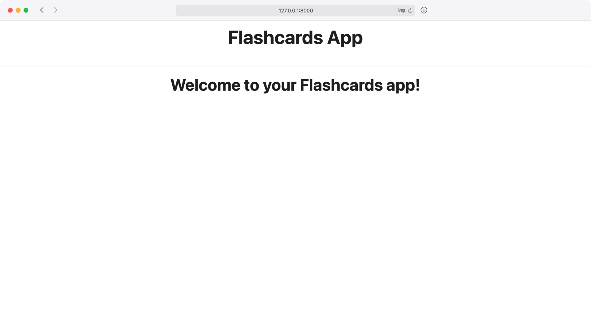 Screenshot showing the flashcards landing page with more styling