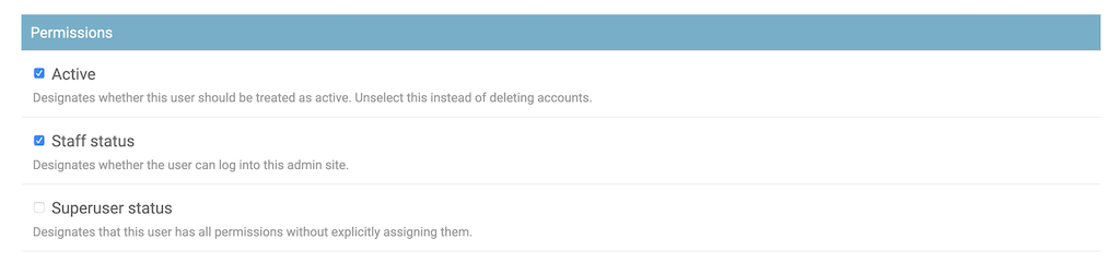 Django admin Edit User screen, Permissions section