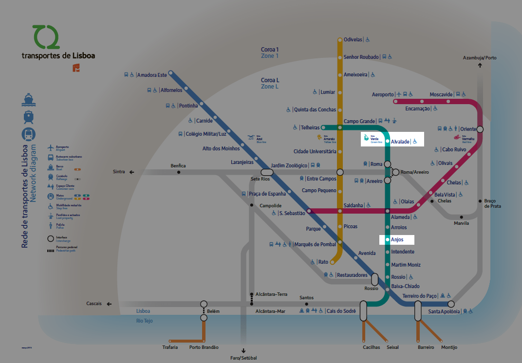 Map to Lisbon Subway map