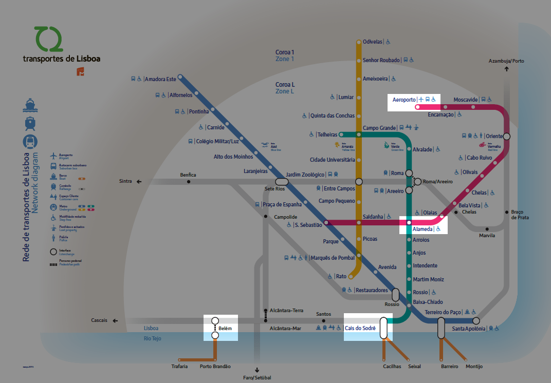 Map to Lisbon Subway map