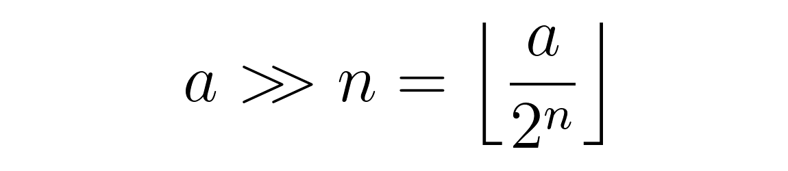 The arithmetic formula for the right shift operator