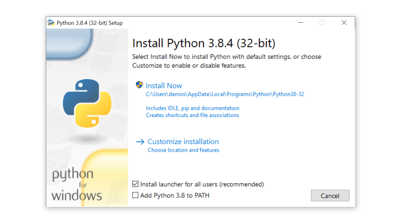 Windows installation dialog