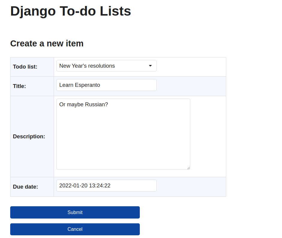 Django form for creating a new to-do list item