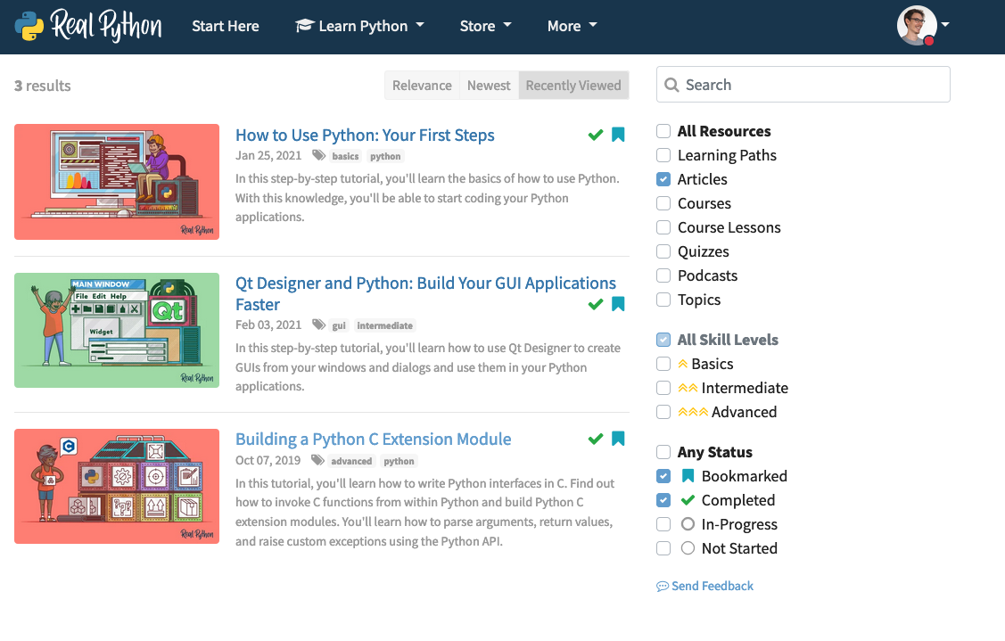 Real Python search improvements