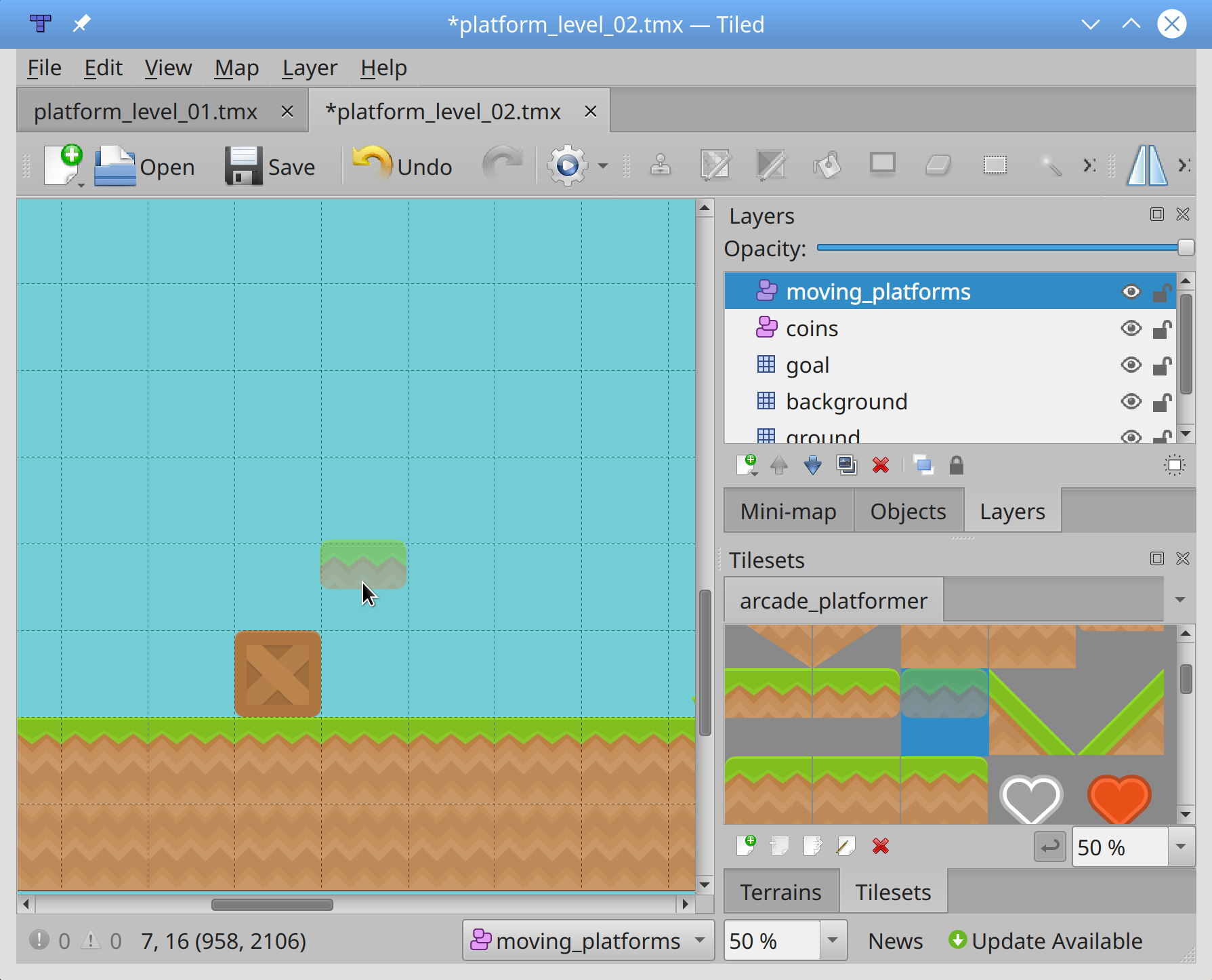 Placing a moving tile on the moving_platforms layer
