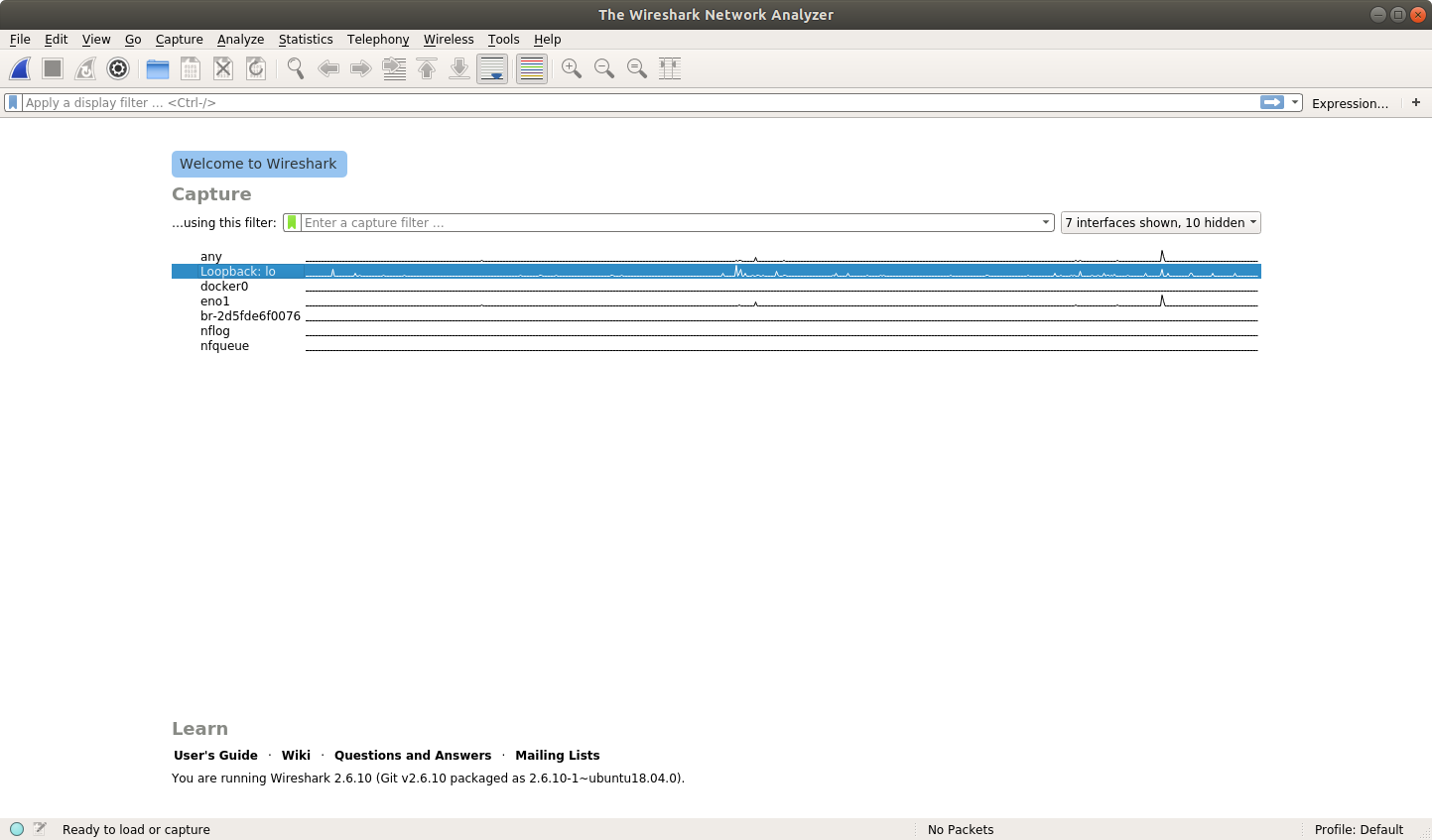Wireshark with Loopback selected