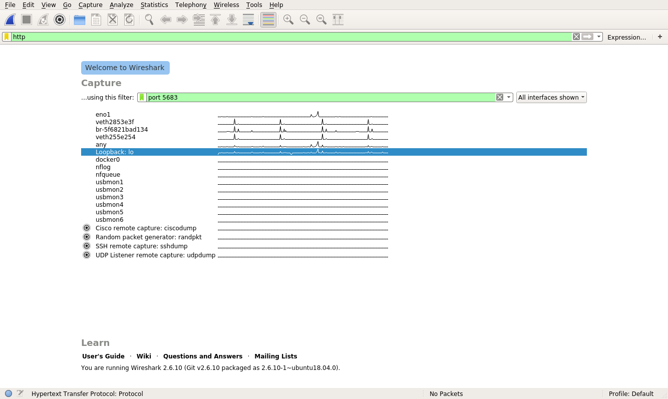 Wireshark with port 5683 filled out