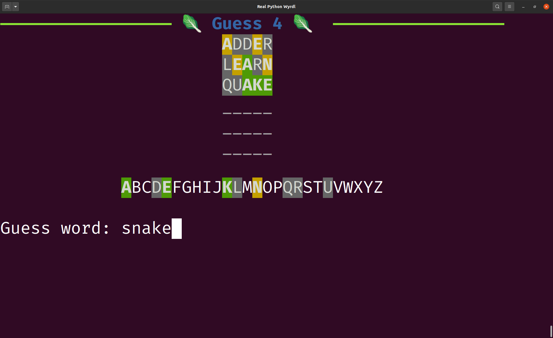 Showing all guessed letters in the Wordle clone interface