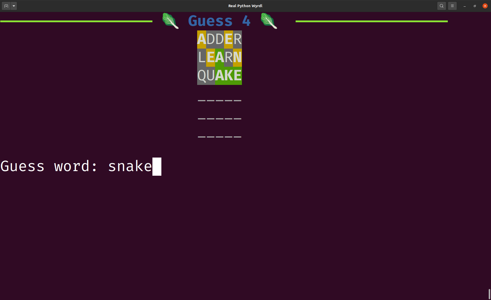 The Rich interface of the Wordle clone