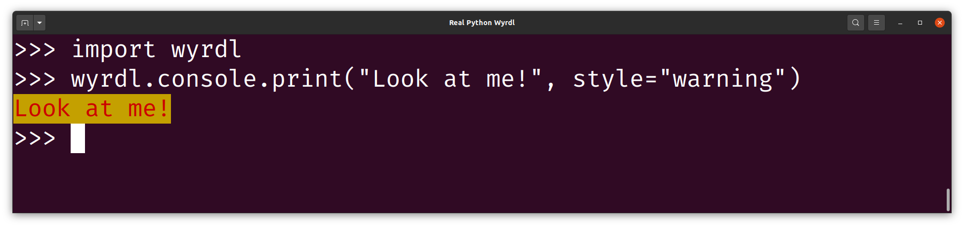 Print a message to the console using the warning style